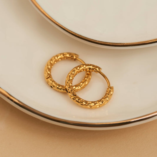 Howard's - Waterproof Earrings Hammered Huggie Hoop in Gold & Steel