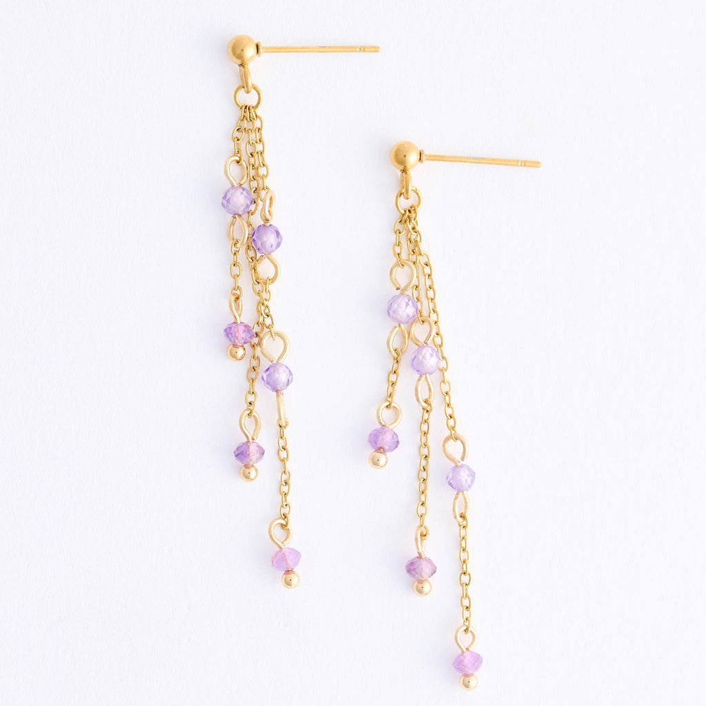 Howard's - Waterproof Earrings Amethyst Drop Narelle Gold Beaded Chain