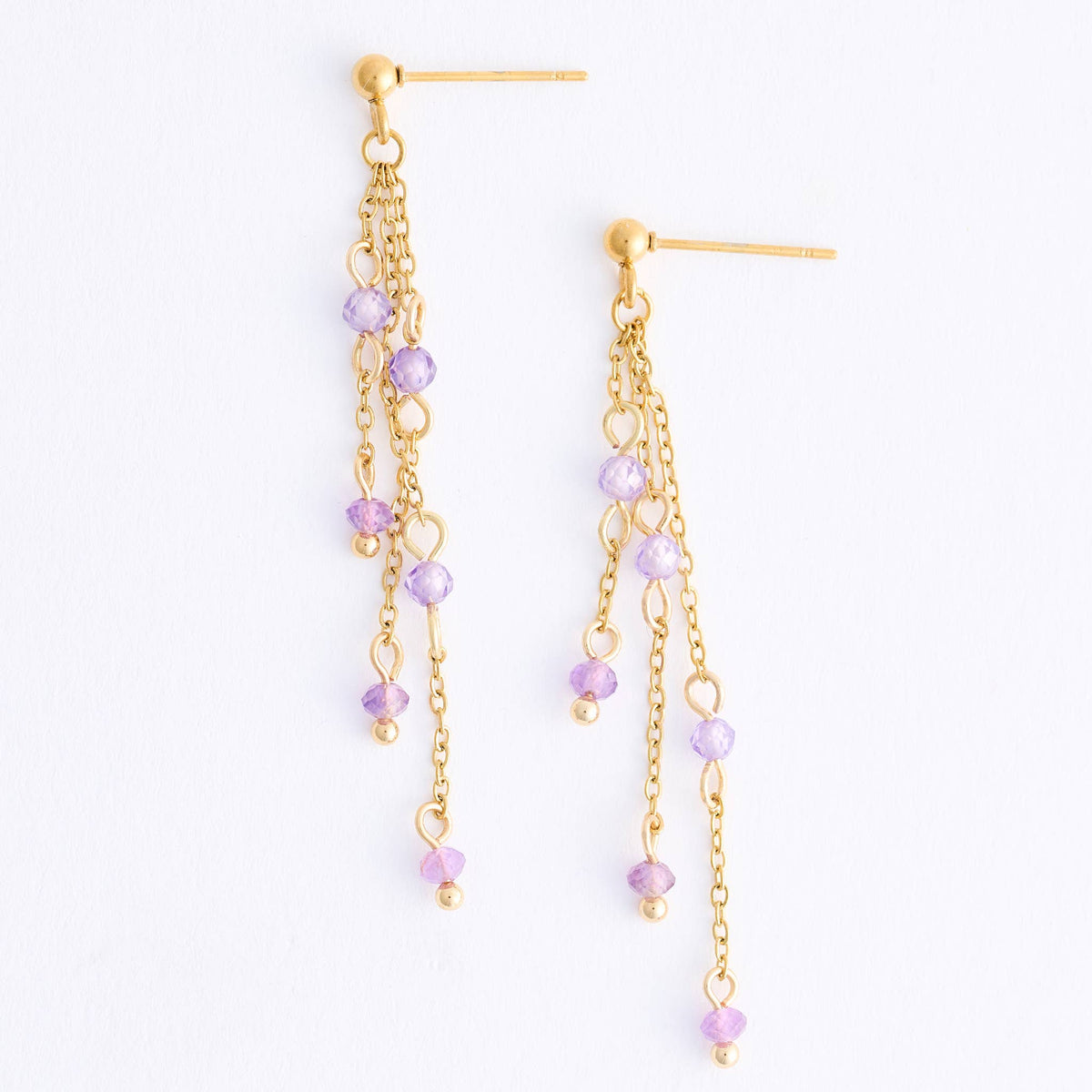Howard's - Waterproof Earrings Amethyst Drop Narelle Gold Beaded Chain