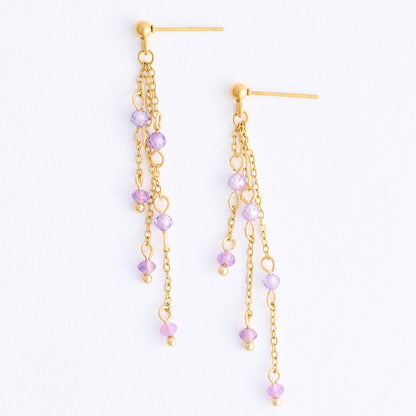 Howard's - Waterproof Earrings Amethyst Drop Narelle Gold Beaded Chain