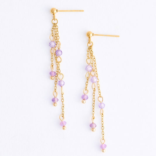 Howard's - Waterproof Earrings Amethyst Drop Narelle Gold Beaded Chain