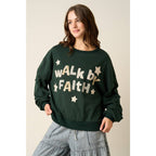 WALK BY FAITH PATCHWORK LETTERING SWEATSHIRT