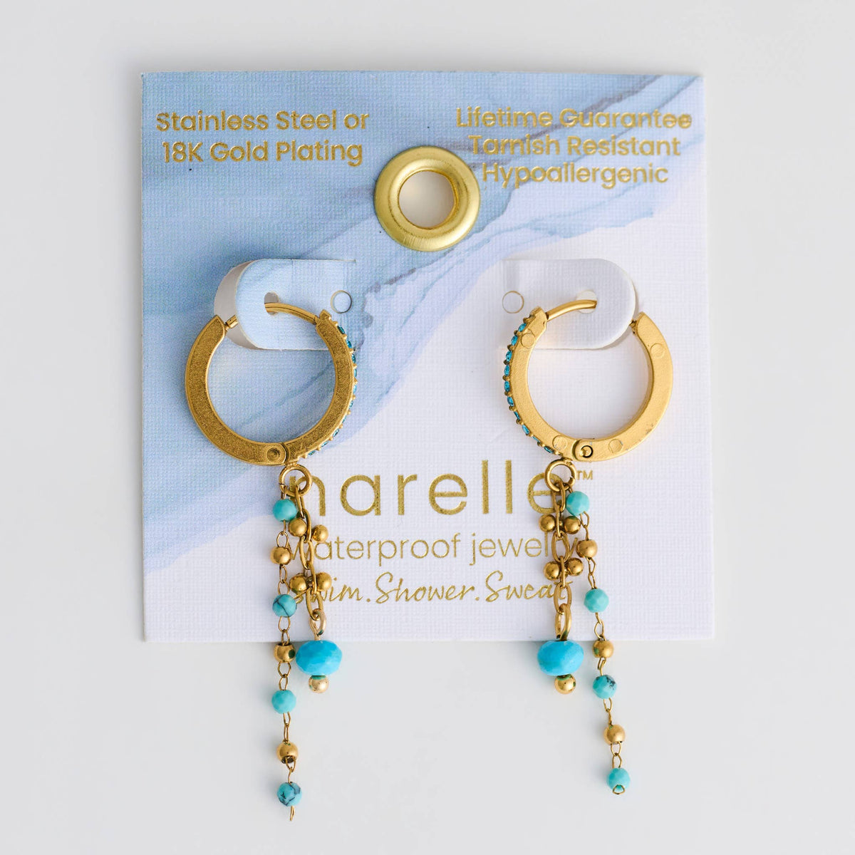 Howard's - Turquoise Earrings Pave Hoop Waterproof Narelle Gold