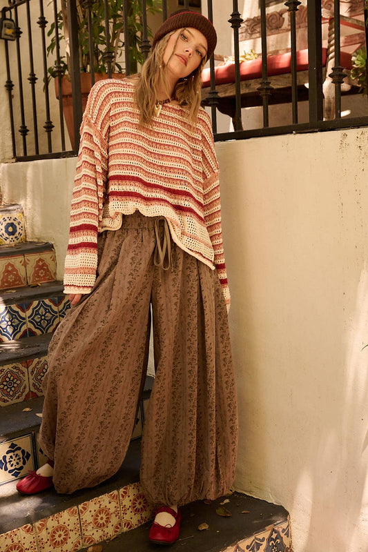 FLORAL PRINT PLEATED BALLOON LEG PARACHUTE PANTS