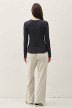 MODAL CLASSIC RIBBED LONGSLEEVE HENLEY BASIC TOP