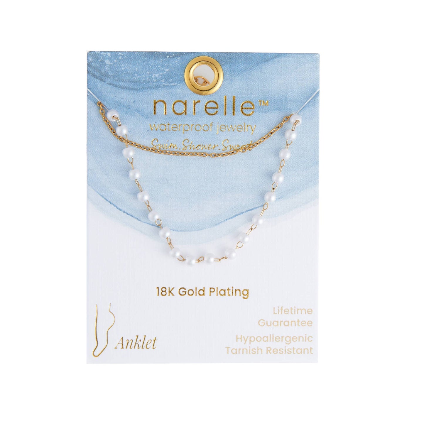Howard's - Waterproof Anklet 18K Gold Double Row Pearl & Chain Narelle
