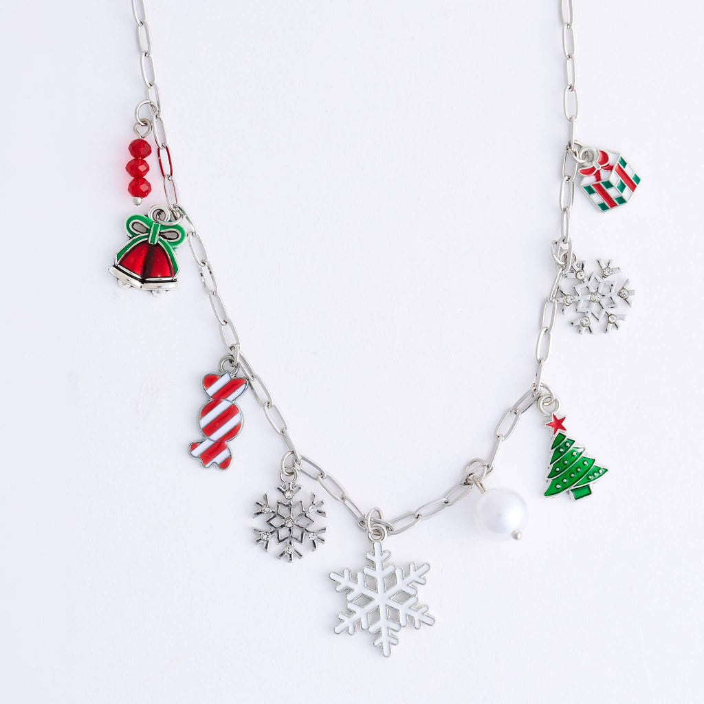 Christmas Necklace 18" Multi Charm Holiday Statement Chain