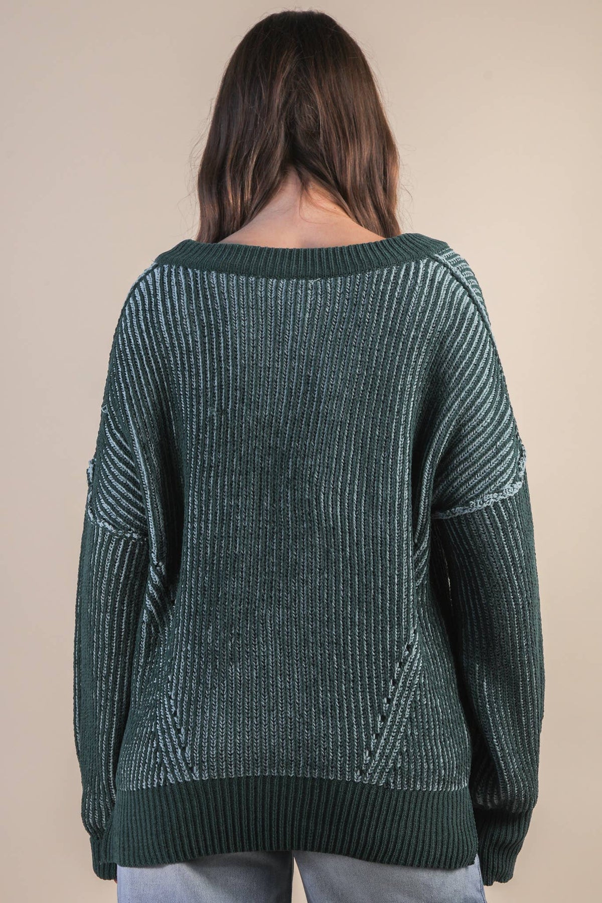 Oversized Two Tone Knit Casual Sweater Top