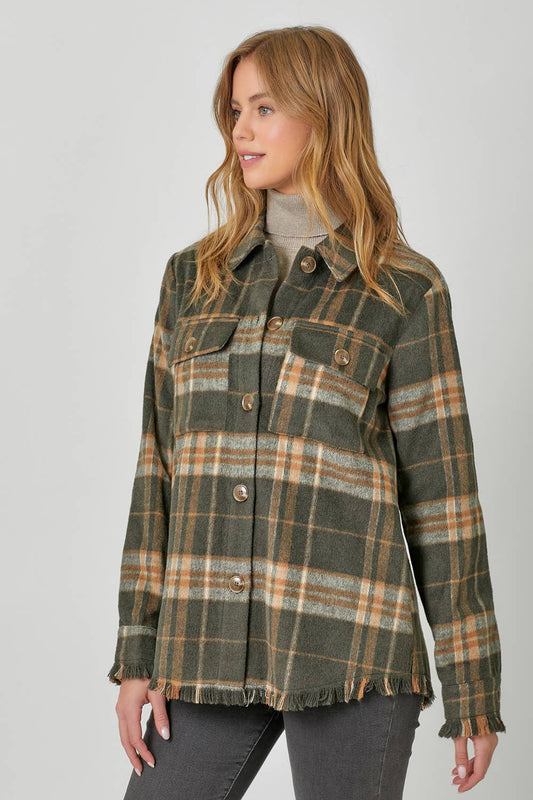 Fringe Detailed Plaid Jacket
