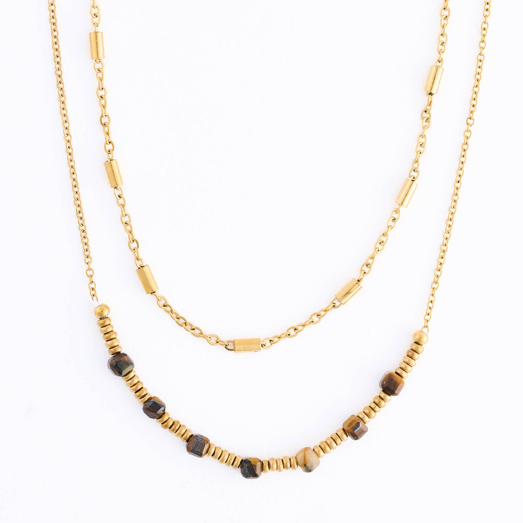 Howard's - Tiger Eye Necklace 15" Double Row Station Waterproof Narelle