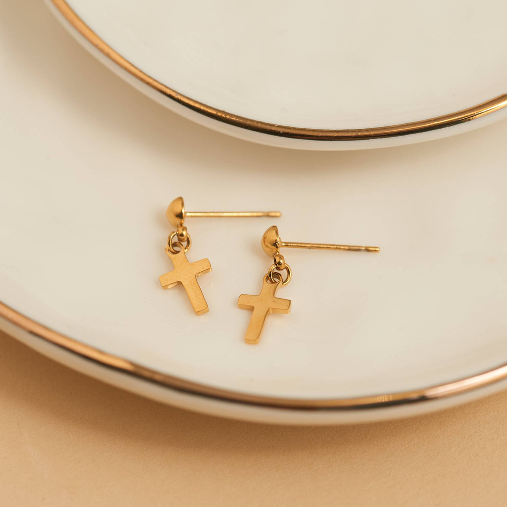 Howard's - Waterproof Earrings Dangle Cross in Gold & Stainless Steel