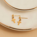 Howard's - Waterproof Earrings Dangle Cross in Gold & Stainless Steel