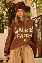 WALK BY FAITH PATCHWORK LETTERING SWEATSHIRT