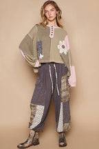Pol Clothing - Round neck cut and sew patch oversized knit top