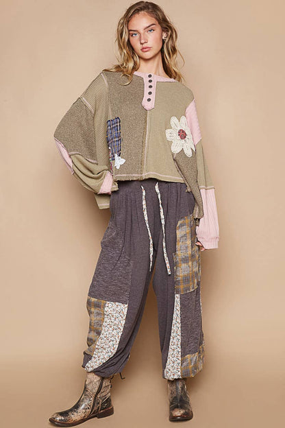 Pol Clothing - Round neck cut and sew patch oversized knit top