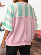 Summer Stripe Exposed Seam Ribbed Patchwork Oversized Tee