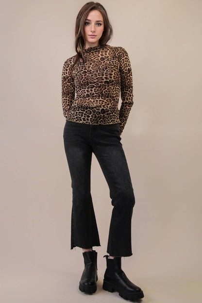 High Neck Fitted Sheer Mesh Lace Knit Top
