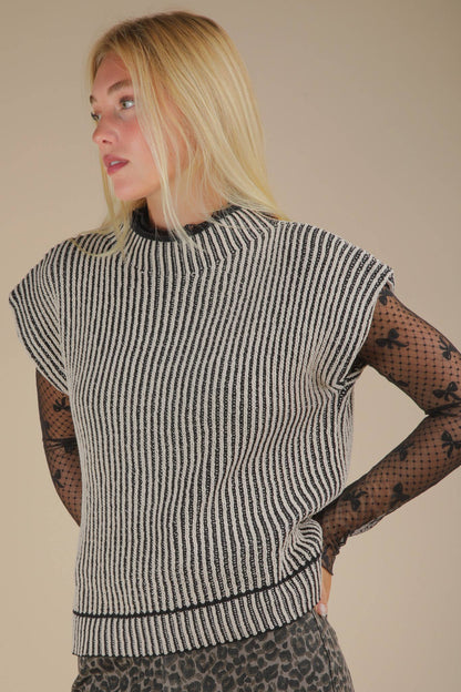 Two Tone Ribbed Knit Sweater Vest