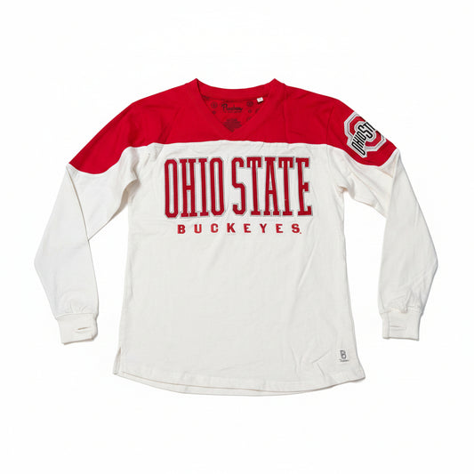 Ohio State Buckeyes Southlawn Daphne LS Vee-Neck Oversized Pierced T-Shirt