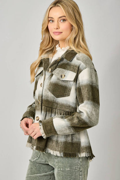 Perfect Peplum Fringe Plaid Jacket
