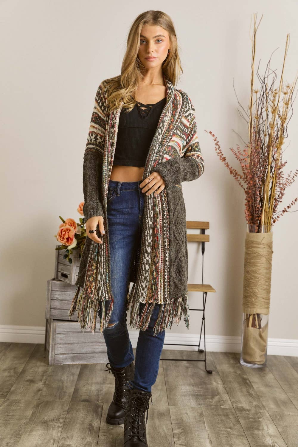 Maya FRINGE HEM AZTEC CARDIGAN