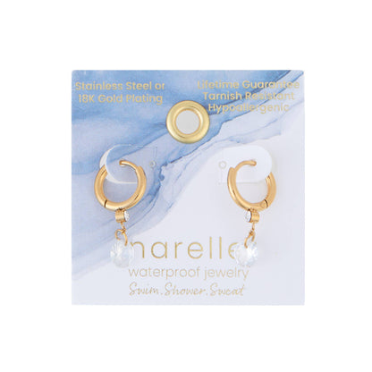 Howard's - Waterproof Earrings Dangle CZ Charm Huggie in Gold & Steel