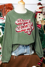 Christmas Merry & Bright Sequin Rib Sweatshirt*S-2XL