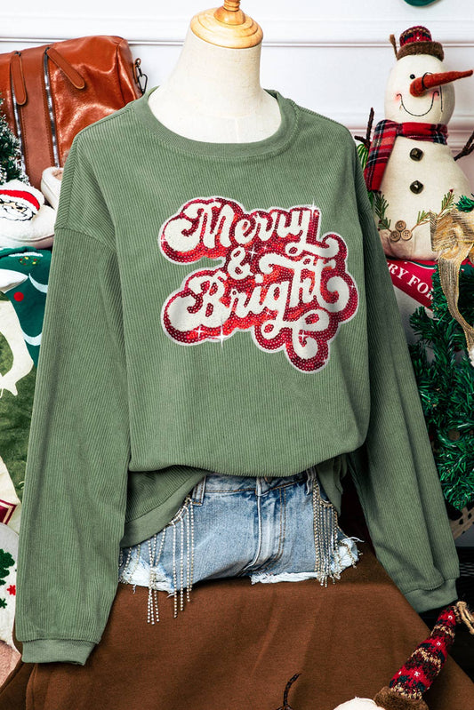 Christmas Merry & Bright Sequin Rib Sweatshirt*S-2XL
