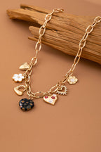 CHARM NECKLACE-HEARTS FLOWER  RHINESTONE