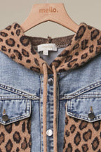 Denim Vest with Animal Print Sleeves and Hoodie -Mello