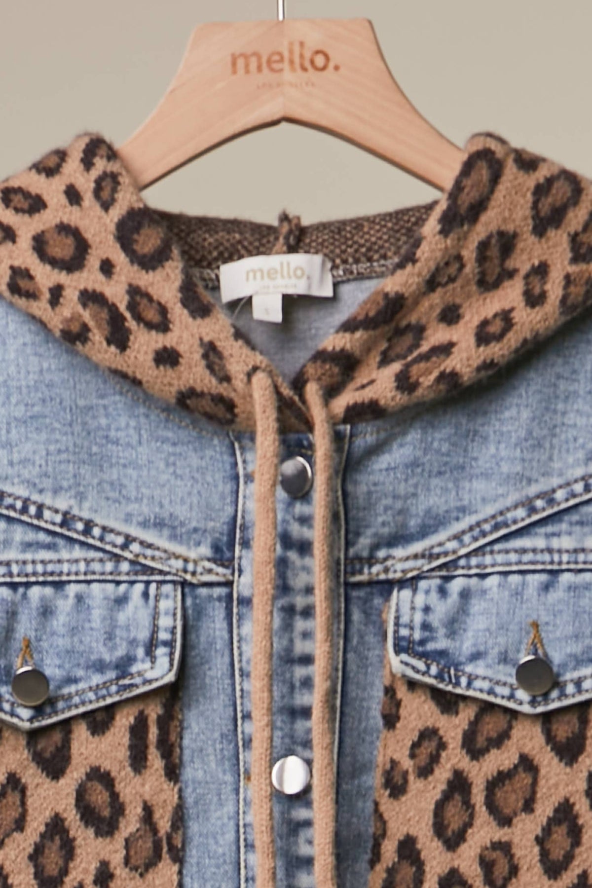 Denim Vest with Animal Print Sleeves and Hoodie -Mello