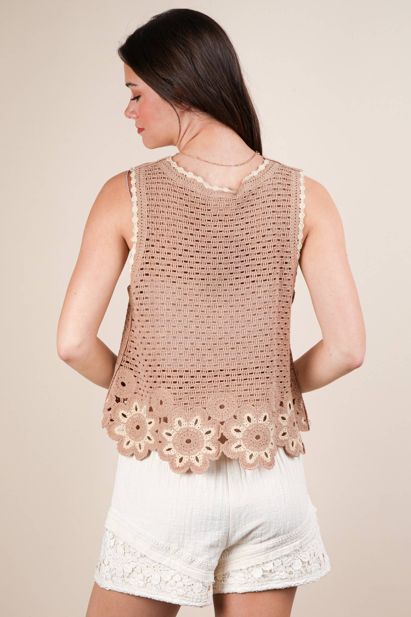 VERY J - NT12140-Floral Trim Detail Crochet Top