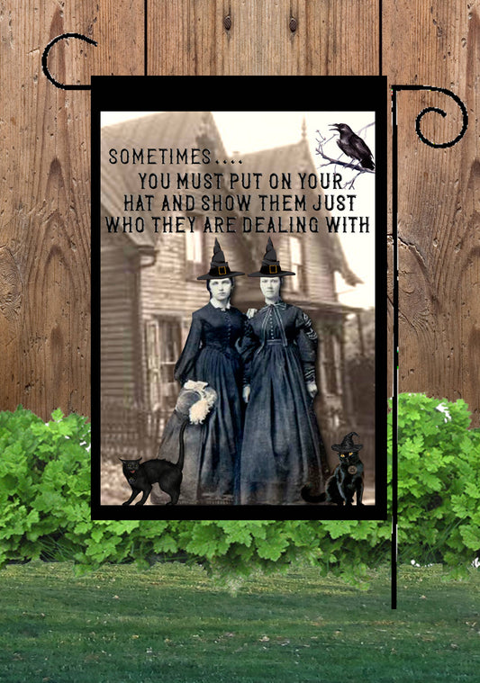 Happy Cow Lawn Decor - Put On Your Hat Witches Garden Flag #G1433