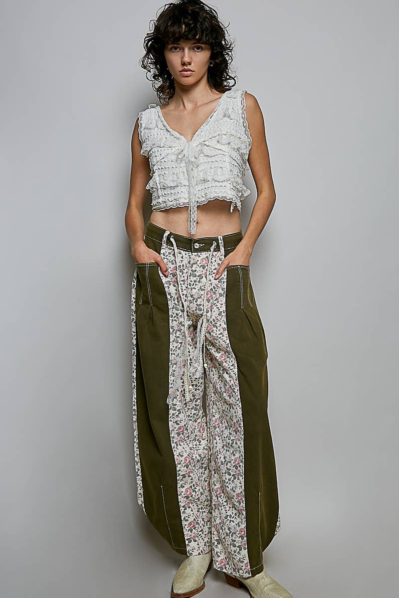 Pol Clothing - Relaxed Tapered Woven Drawstring Lightweight Waistband Pants
