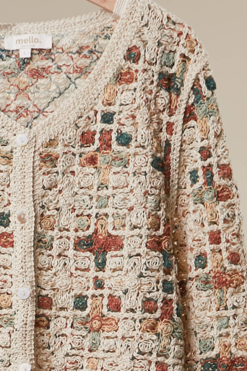 Mello. - Boho Patchwork Crochet Button Cardigan