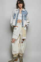 Pol Clothing - Cable Knit Lace Patchwork Woven Long Sleeve Shirt Top