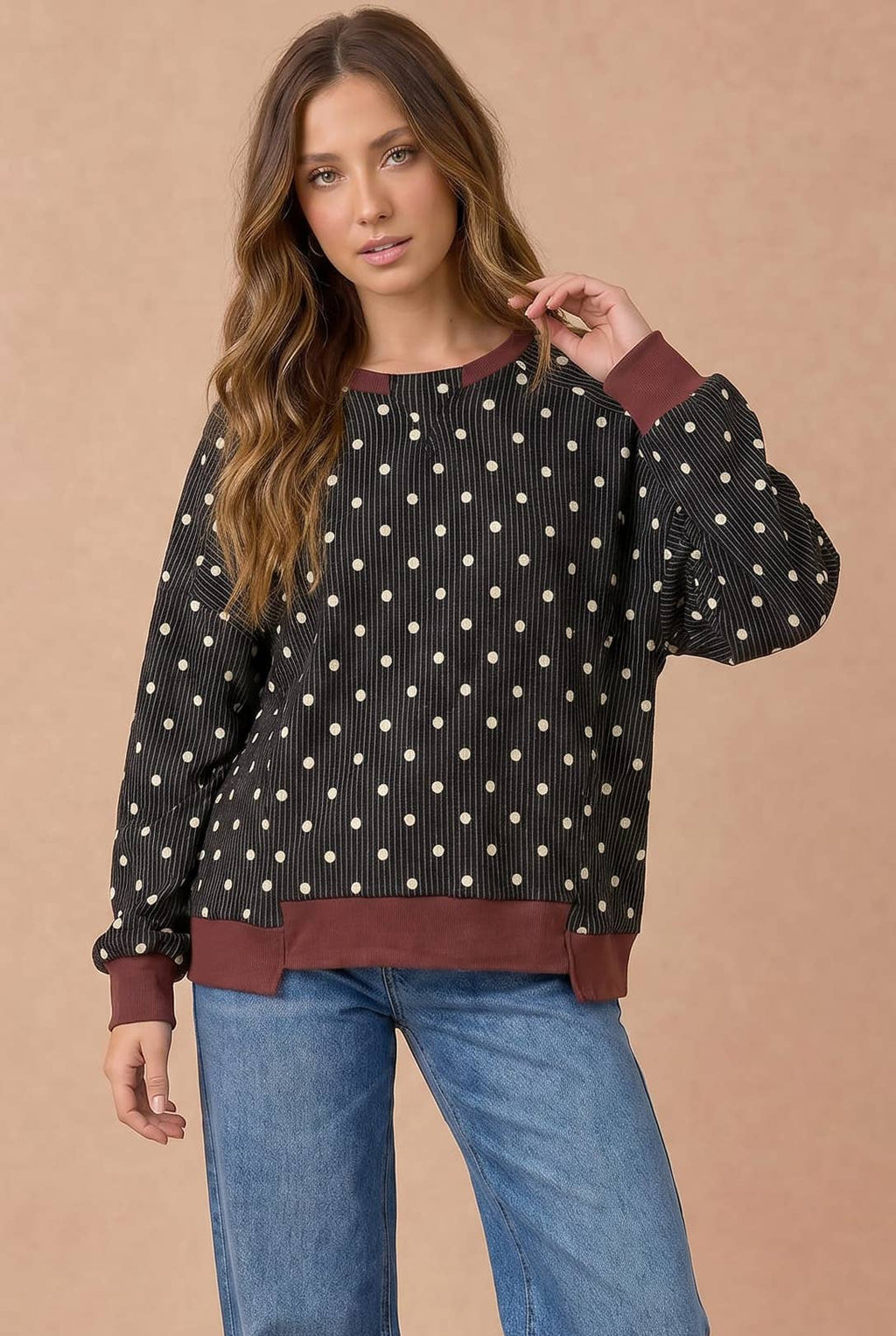 Haptics - Polka Dot Wave Rib Top