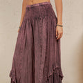 Young Threads - Boho Smocked Mineral Wash Lace Tiered Ruffle Pants NEW