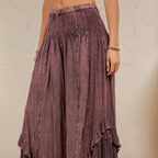 Young Threads - Boho Smocked Mineral Wash Lace Tiered Ruffle Pants NEW