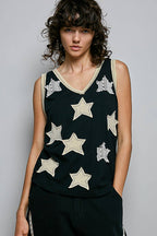 Pol Clothing - Boho Floral Star Patch Rib Sleeveless Top