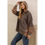 Sage + Fig - VINTAGE PLAID MIXED-MEDIA HOODIE PULLOVER