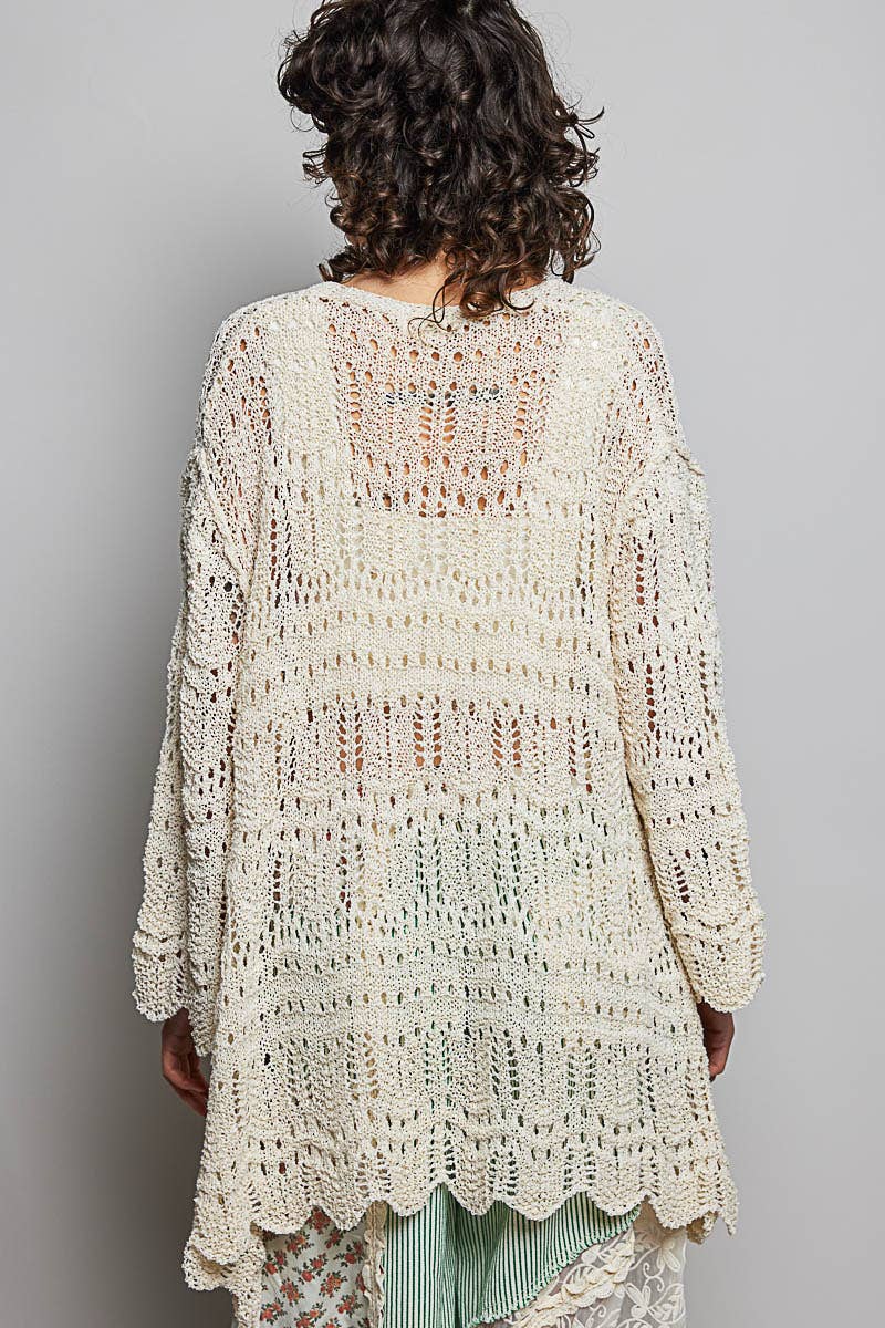 Pol Clothing - Weave Pattern Solid Thin Acrylic Sweater Open Cardigan SALE