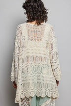 Pol Clothing - Weave Pattern Solid Thin Acrylic Sweater Open Cardigan SALE
