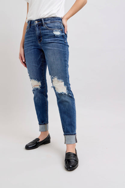 Judy Blue Jeans - Distressed Mid-Rise Boyfriend Fit