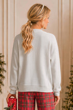 Main Strip - Holiday Plaid Bow Waffle Knit Pullover Top