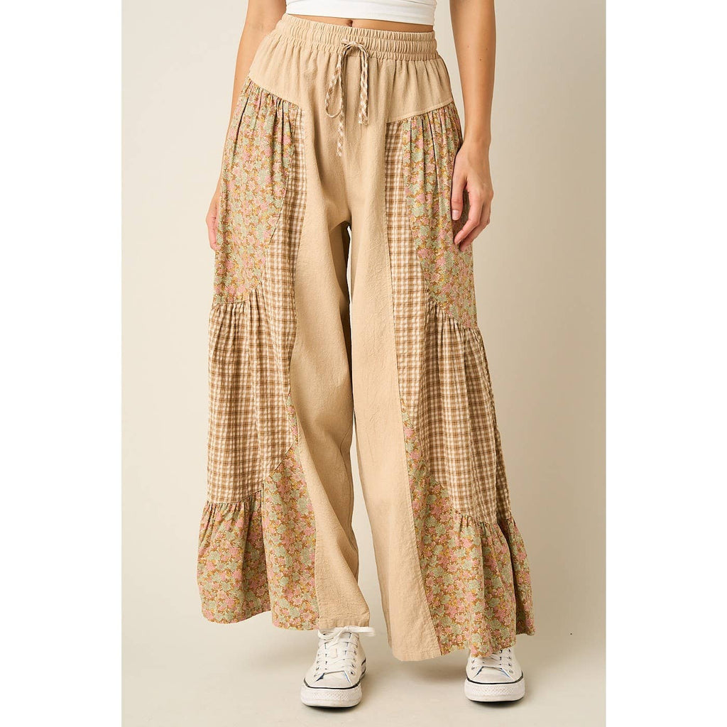 mittoshop - PATCHWORK MIXED PRINT WIDE LEG PANTS