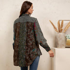 Young Threads - Vintage Floral Boho Ruffle Hem Button Down Tunic Top NEW