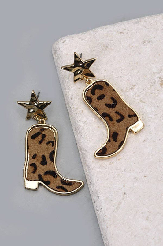 ANIMAL LEATHER BOOTS STAR POST EARRINGS