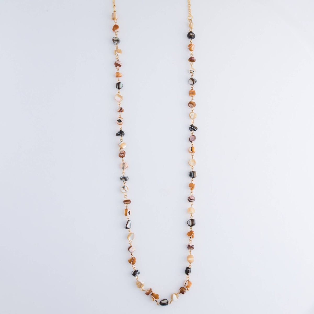 Beaded Long Necklace 38" Lucie Neutral Stone Chain