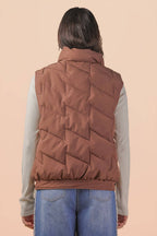 Bermie Mock Neck Casual Zigzag Quilted Puffer Vest